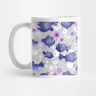 Angler fish - violet on gray Mug